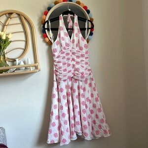 Vintage Y2K Philip DiCaprio Silk Polka Dot Halter Midi Dress